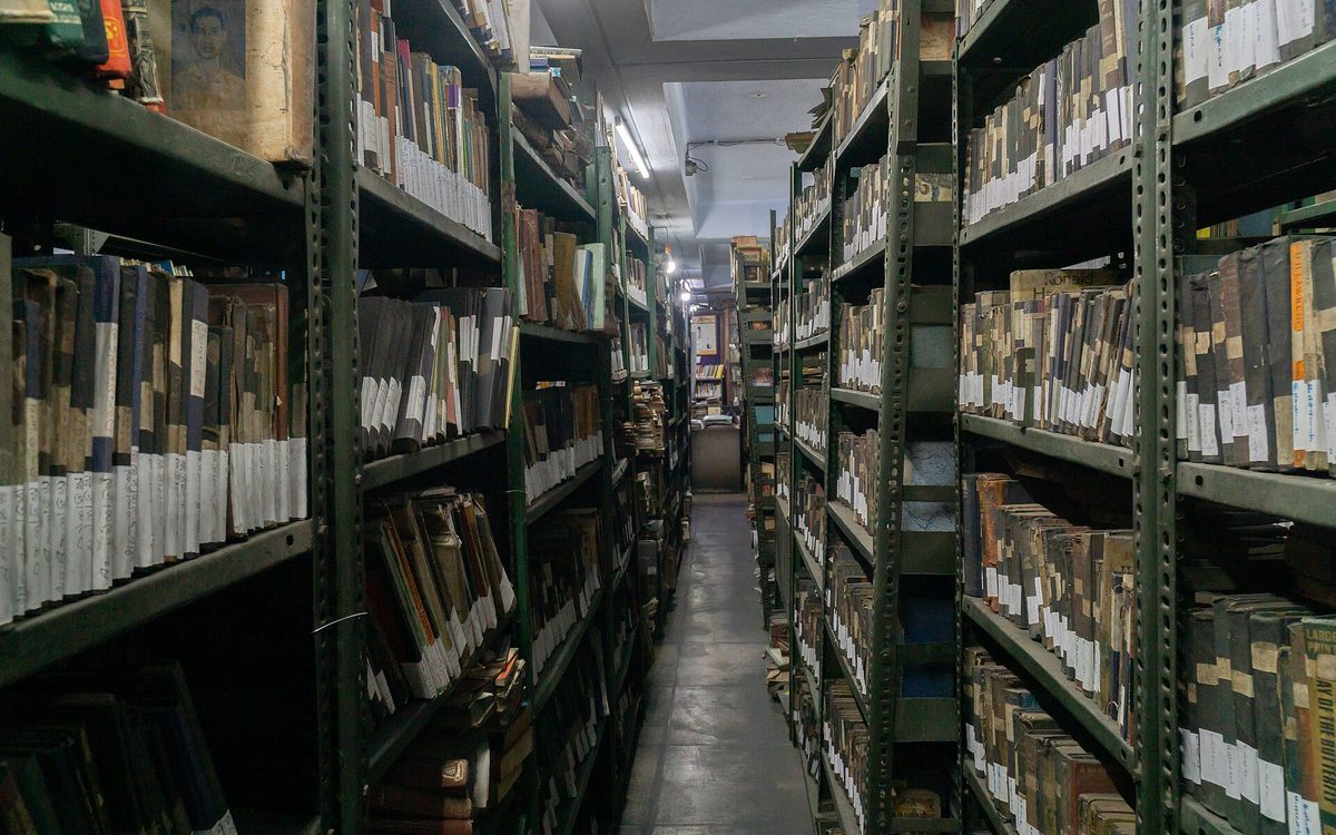 A library reading room with books